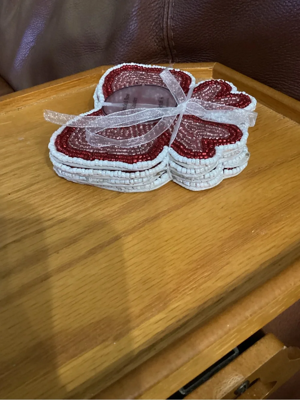 Beaded Red Bow Coaster Set (4)